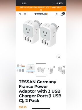 White Travel Power Adapter with 3 USB Charger Ports (2 Pack)